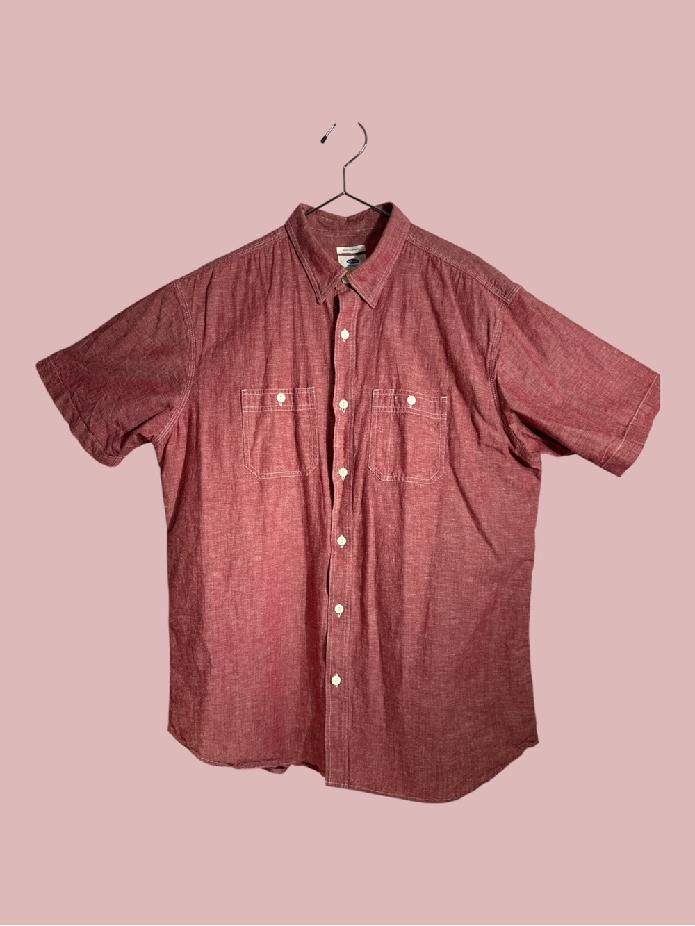 Old Navy Slim Everyday Linen-Cotton Blend Short Sleeve Button Down Red Size L